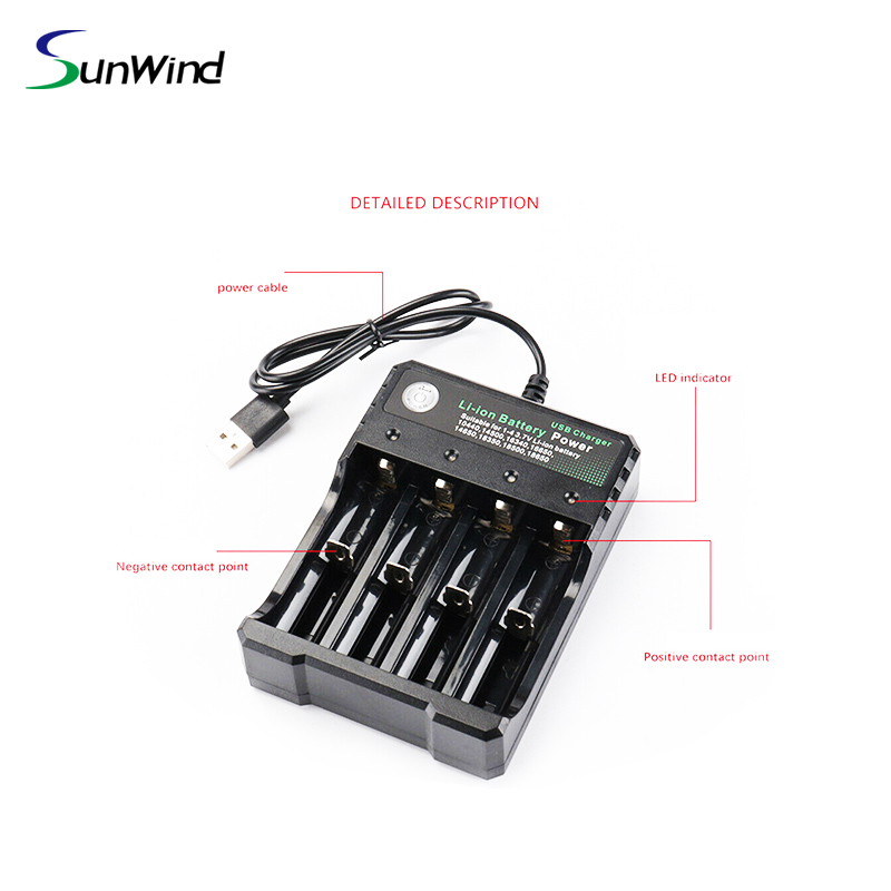 Li-ion Battery USB charger 18650 26650 battery 3.7v 4 slots charger