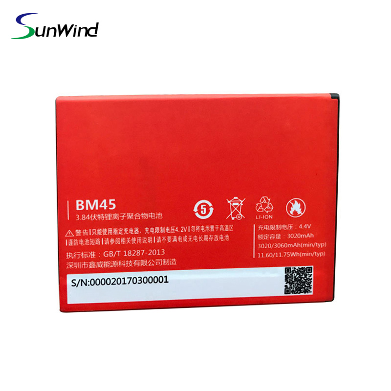 BM45 bateria xiaomi  Original Li-ion Polymer Phone  Battery for Xiaomi Redmi Note2 3.84V 3020mah