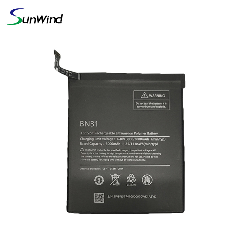 BN31 Mobile Phone Battery For Xiaomi Mi 5X Mi5X / Redmi Note 5A 5A pro 3..85V 3000mAh/3080mAh