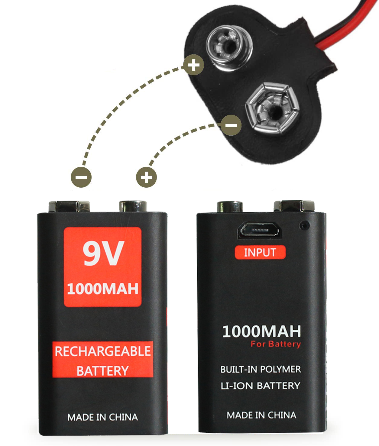 500mAh 800mAh 1000mAh 1200mAh 9V USB Rechargeable Battery