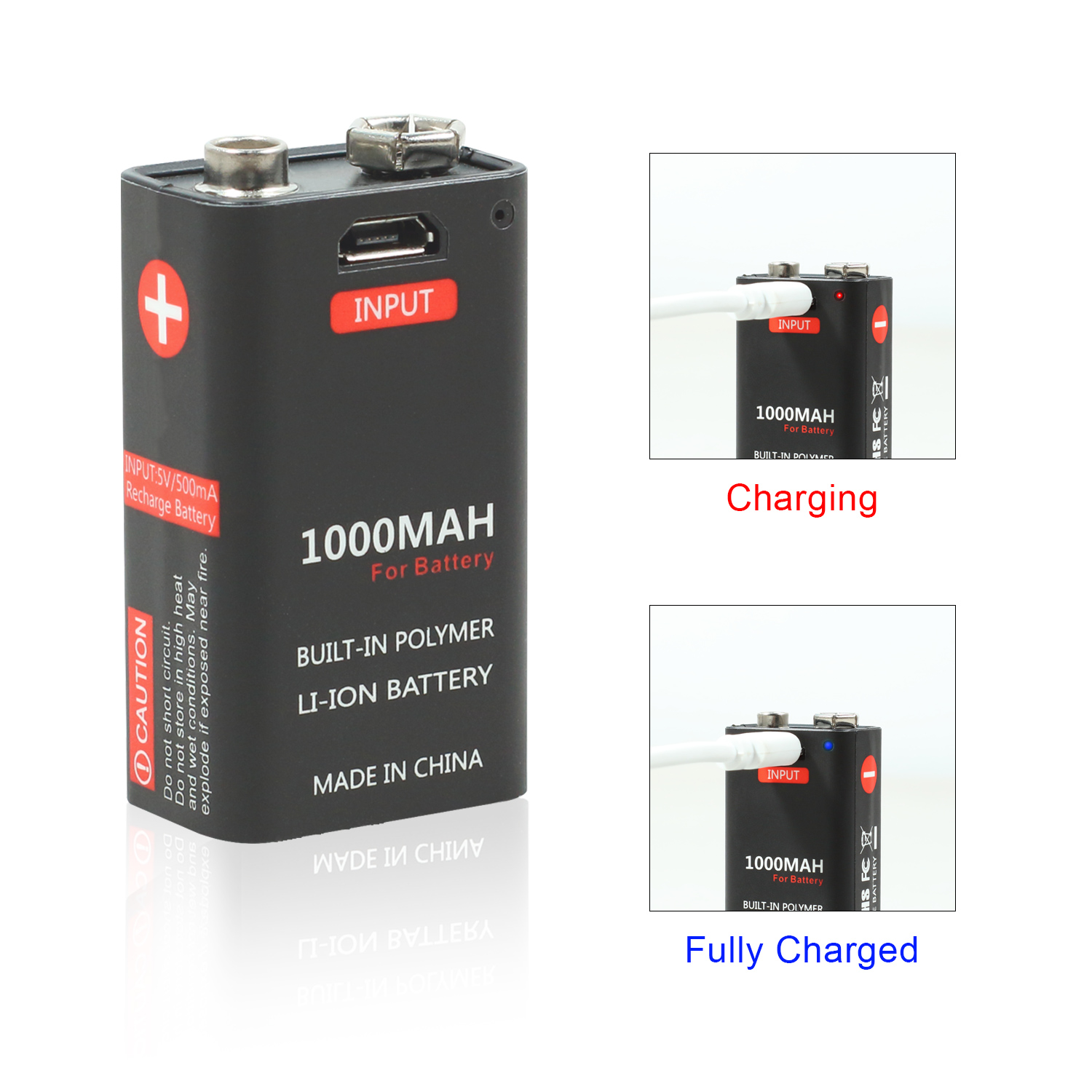 500mAh 800mAh 1000mAh 1200mAh 9V USB Rechargeable Battery