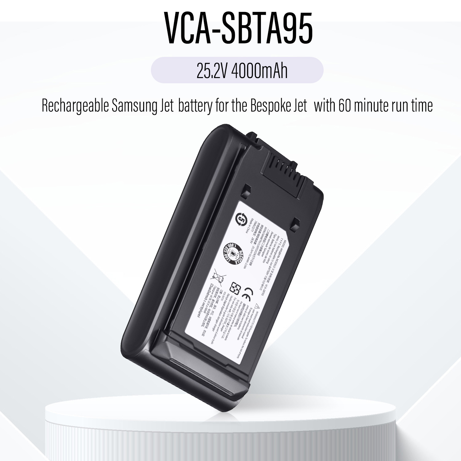 25.2V 2200mAh Li-ion Replacement Battery for Samsung VCA-SBTA95 Bespoke Jet Plus / Jet 95 / Jet 85 Cordless Vacuum Cleaner Batteries