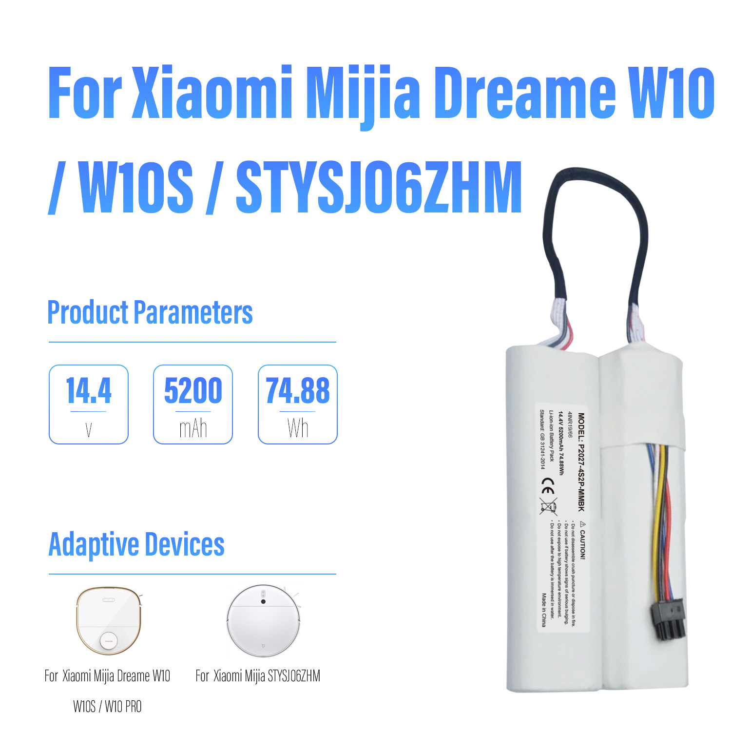 P2027-4S2P-MMBK Battery For Xiaomi Mijia Mop Pro STYTJ06ZHM Dreame W10 W10s W10 pro 14.4V 5200mAh Mijia Self Cleaning Robot Vacuum Battery