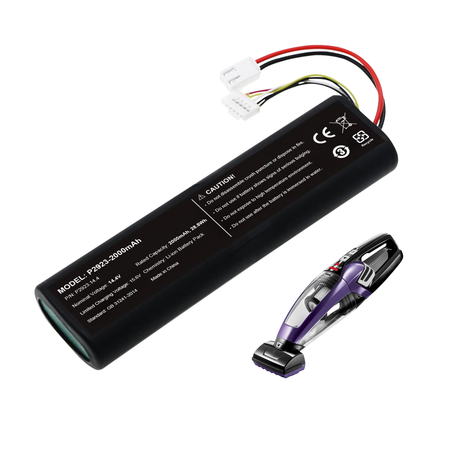 14.4V 2000mAh 28.80Wh Li-ion Replacement Battery for Bissell 2390A, 2390, 23903, P2923 Sweeper Vacuum Battery